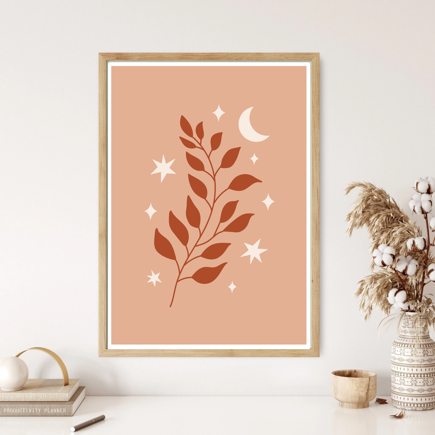 Flowers & Moon Boho Wall Print