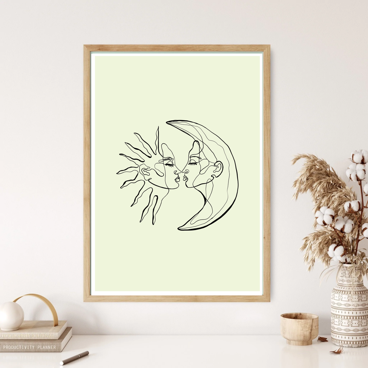 Sun & Moon Cosmos Femininity Line Art Wall Print (5 Colours)
