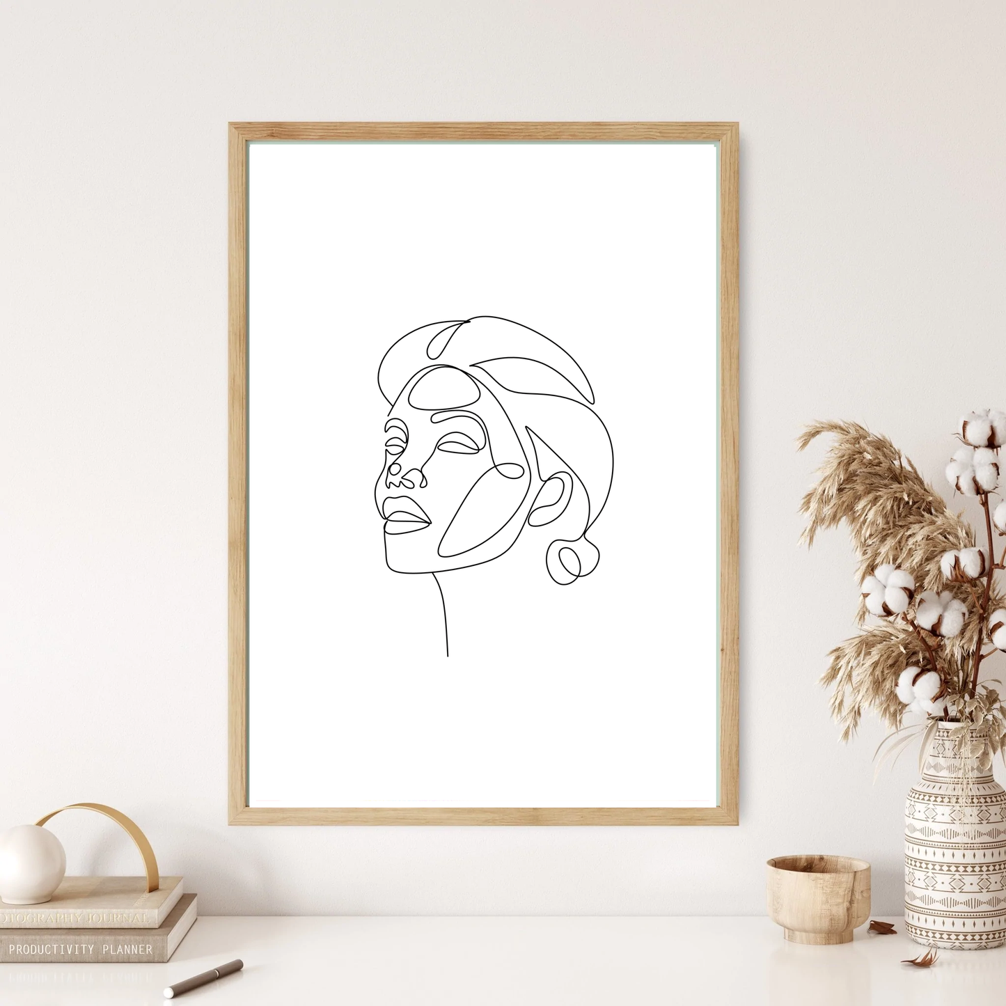 Face & Hair Outline Line Art Wall Print (5 Colours)