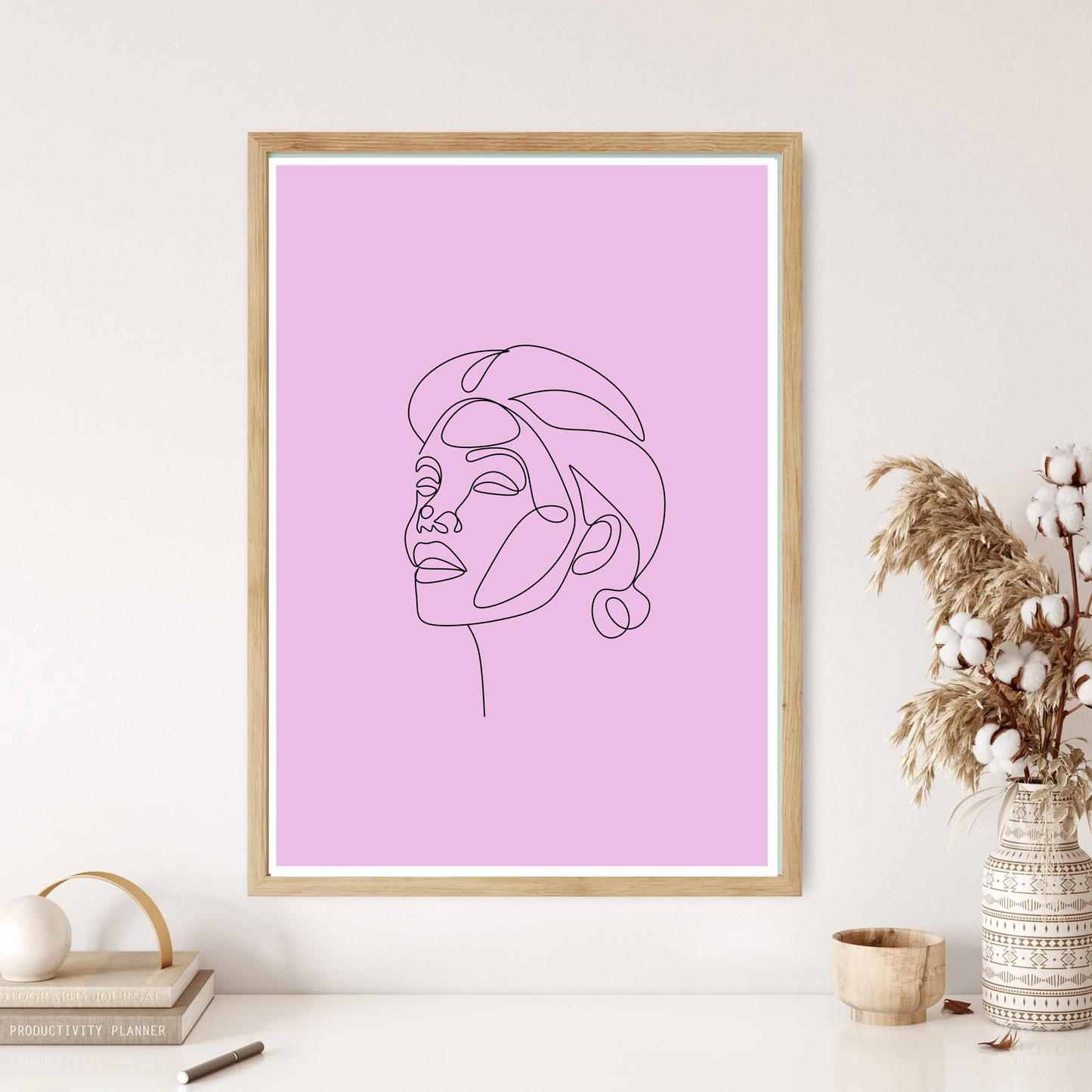 Face & Hair Outline Line Art Wall Print (5 Colours)