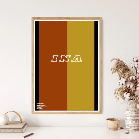 Roma 2001 Home Retro Kit Shirt Football Art Wall Print